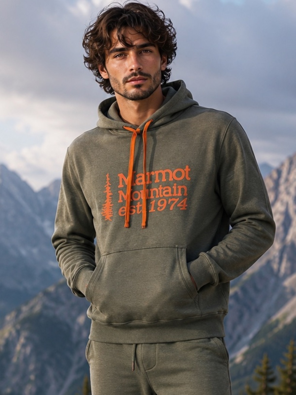 MARMOT Hoodie Mens S Fleece Pullover Front Logo Gray College Kangaroo Pocket